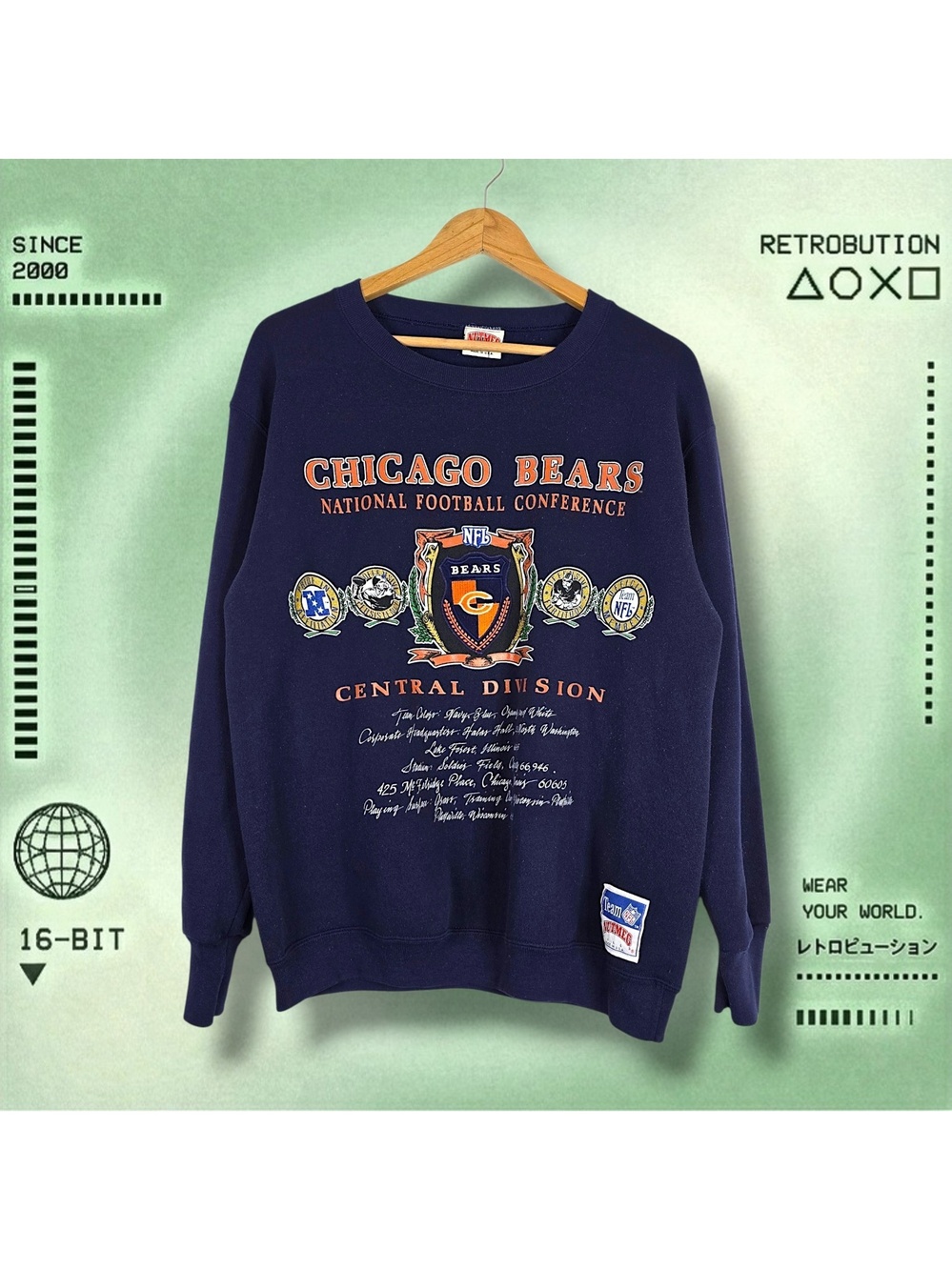 Vintage 90s Chicago Bears NFL Crewneck Sweatshirt Blue Size L